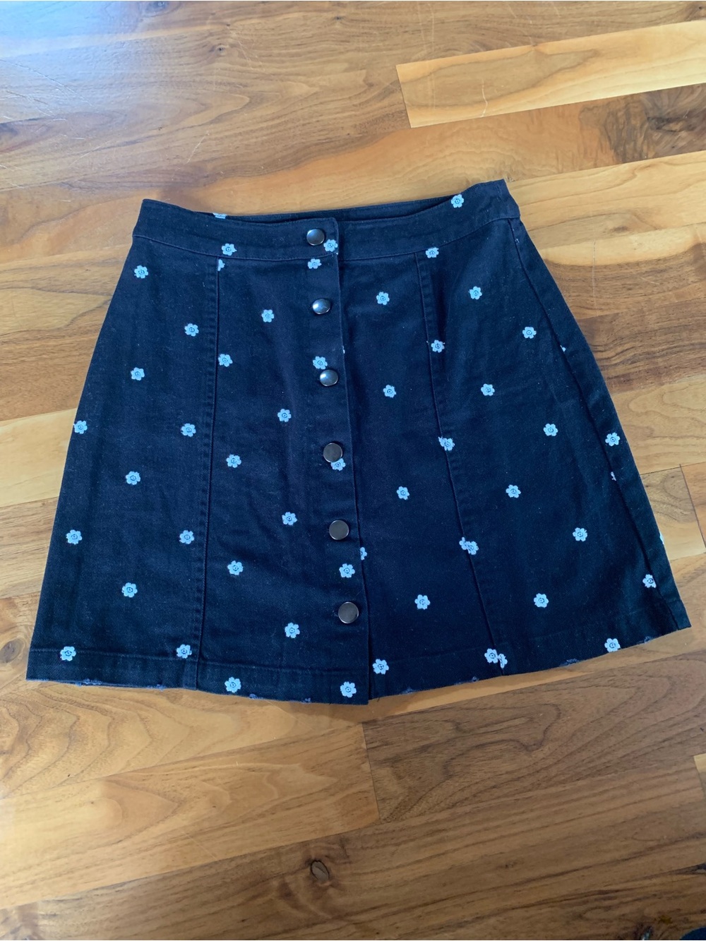 Black Floral Button-Front Mini Skirt